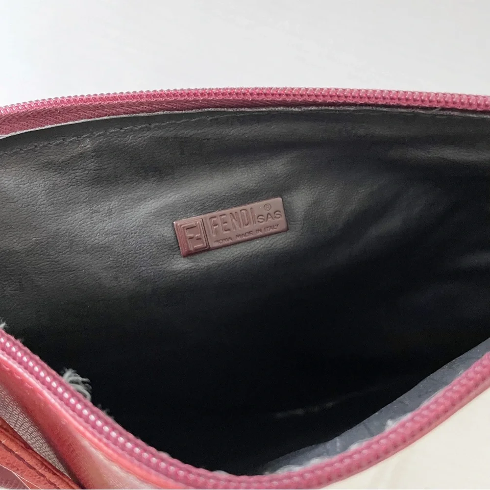 Fendi maroon leather embossed logo vintage crossbody bag